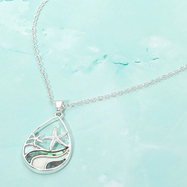 Abalone Starfish Wave Teardrop Pendant Necklace