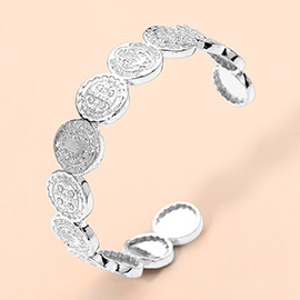 Metal Coin Motif Link Cuff Bracelet