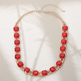 Square Faceted Stone Bezel Link Evening Necklace