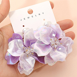 Bold Layered Petal Floral Pearl Drop Statement Earrings