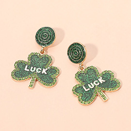 Glitter Luck Clover Drop Dangle Earrings
