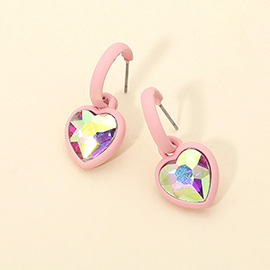 Heart Stone Charm Drop Hoop Earrings