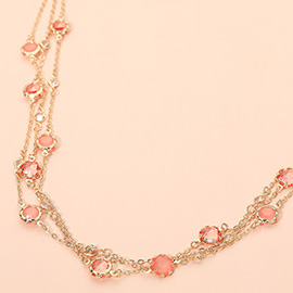 Faceted Round Bezel Station Layered Necklace