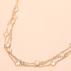 Faceted Round Bezel Station Layered Necklace