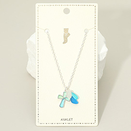 Sea Glass Coastal Cross Charm Anklet