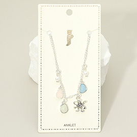 Octopus Sea Glass Pearl Charm Station Anklet