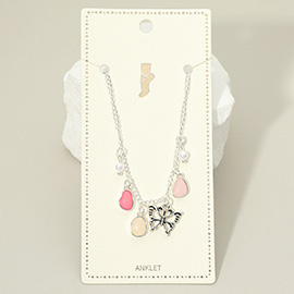 Butterfly Sea Glass Pearl Charm Station Anklet