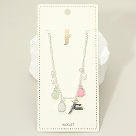 Bird Sea Glass Pearl Charm Station Anklet