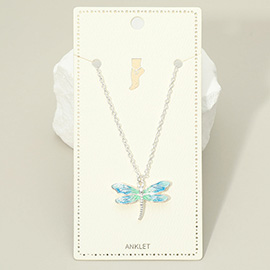 Ombre Enamel Dragonfly Charm Anklet