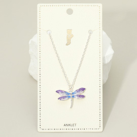 Ombre Enamel Dragonfly Charm Anklet