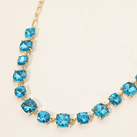 Cushion Square Stone Link Evening Necklace