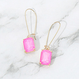 Rectangular Glass Stone Long Drop Dangle Earrings