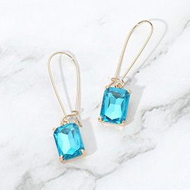 Rectangular Glass Stone Long Drop Dangle Earrings