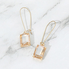 Rectangular Glass Stone Long Drop Dangle Earrings