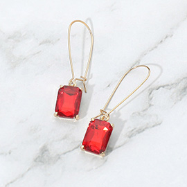 Rectangular Glass Stone Long Drop Dangle Earrings