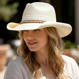 Multicolor Beaded Band Summer Straw Cowboy Hat