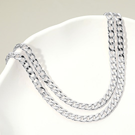 Silver Dipped Double Layer Cuban Chain Necklace