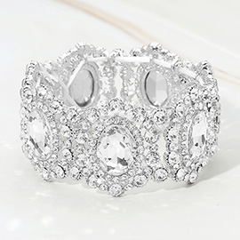 Oval Stone Accented Link Stretch Evening Bracelet