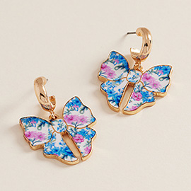 Floral Bow Charm Drop Dangle Mini Hoop Earrings