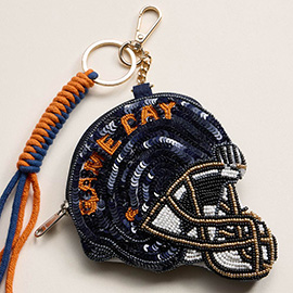 AUBURN GAME DAY Football Helmet Sequin Seed Beaded Knot Keychain Mini Pouch Bag