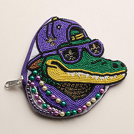 Mardi Gras Cool Alligator Seed Beaded Mini Pouch Bag