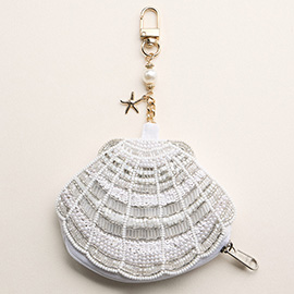 Starfish Charm Keychain Seed Beaded Shell Mini Pouch Bag