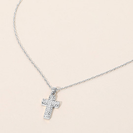 SECRET BOX_Stainless Steel Stone Paved Cross Pendant Necklace