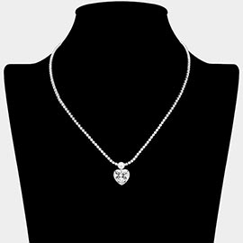 Heart CZ Stone Charm Drop Rhinestone Necklace