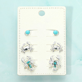 3Pairs - Crab Lobster Stud Earring Set