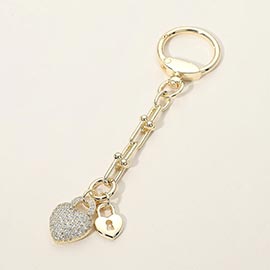 14K Gold Plated CZ Stone Pave Heart Charm Drop Keychain Bag Charm