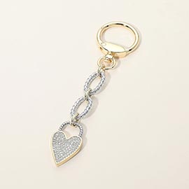14K Gold Plated CZ Stone Paved Heart Charm Drop Keychain Bag Charm