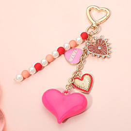 Heart Charm Embellished Pearl Beaded Accent Drop Keychain Bag Charm