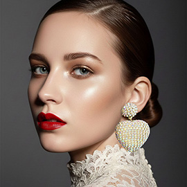 Rhinestone Studded Puffy Heart Drop Statement Earrings