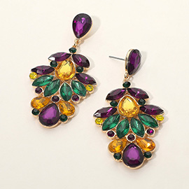 Mardi Gras Glass Stone Cluster Drop Evening Earrings