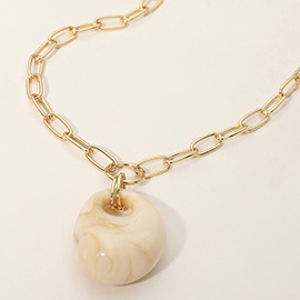 Chunky Marbled Resin Pendant Paperclip Chain Necklace