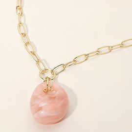 Chunky Marbled Resin Pendant Paperclip Chain Necklace