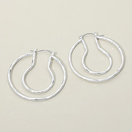 Hammered Metal Organic Layered Pin Catch Hoop Earrings