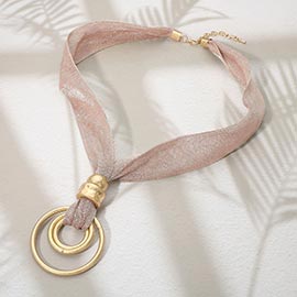 Bold Ring Pendant Accent Mesh Long Statement Necklace