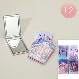 12PCS - Floating Glitter Kpop Demon Hunters HUNTRIX Character Printed Cosmetic Mirrors