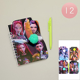 12 SET OF 2 - Kpop Demon Hunters HUNTRIX Pom Notebook Pen Set