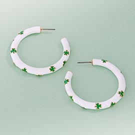 Enamel Shamrock Open Hoop Earrings