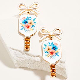 Bow Floral Pickleball Paddle Dangle Earrings