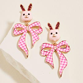 Easter Bunny Gingham Bow Drop Dangle Earrings