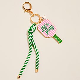 Lets Play Pickleball Paddle Knot Strap Keychain Bag Charm