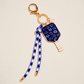 Dog Face Pattern Pickleball Paddle Knot Strap Keychain Bag Charm