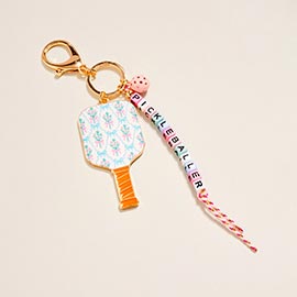 Floral Pickleball Paddle PICKLEBALLER Beaded Keychain Bag Charm