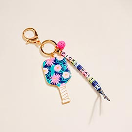 Floral Pickleball Paddle PICKLEBALLER Beaded Keychain Bag Charm