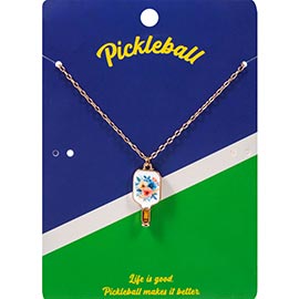 Floral Pickleball Paddle Pendant Necklace