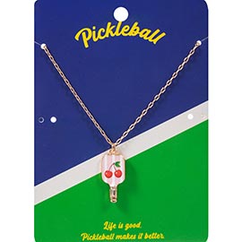 Cherry Pickleball Paddle Pendant Necklace