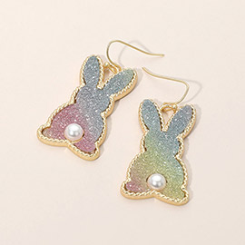 Pearl Accent Glitter Easter Bunny Charm Dangle Earrings